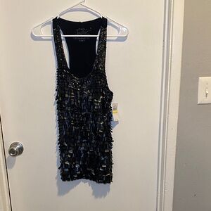 Awake Black Textured Ruffle Racerback Tank